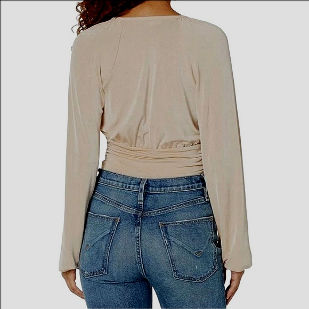 🆕 FREE PEOPLE INTIMATELY LIGHT BEIGE / LONG SLEEVE V-NECK BODYSUIT - Picture 2 of 9